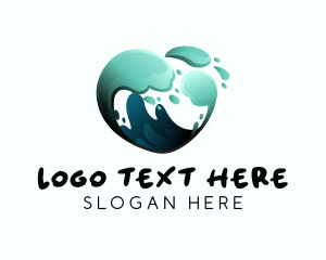 Surfing - Water Wave Heart logo design