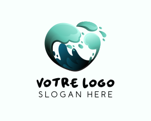 Blue - Water Wave Heart logo design