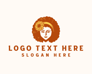 Curly - Afro Woman Sunflower logo design