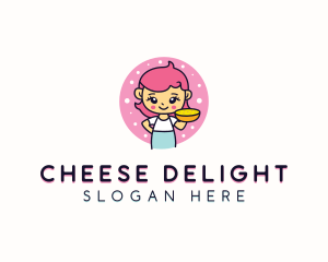 Cartoon Girl Cheese Pie logo design
