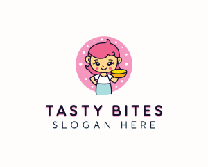 Delicatessen - Cartoon Girl Cheese Pie logo design