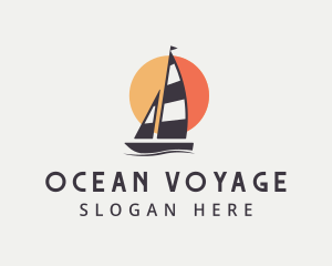 Sun Ocean Sailboat logo design