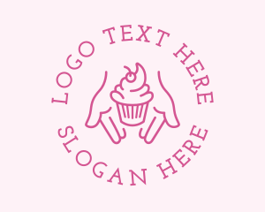 Bake - Pink Cupcake Hands logo design