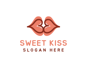 Kiss - Hearts Lips Kiss logo design