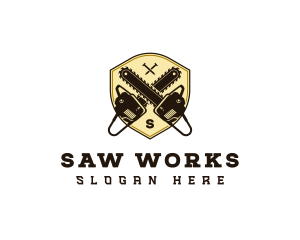 Lumberjack Chainsaw Shield logo design