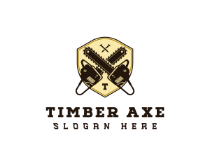 Lumberjack Chainsaw Shield logo design