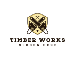 Lumberjack Chainsaw Shield logo design