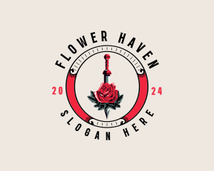 Sword Rose Flower logo design