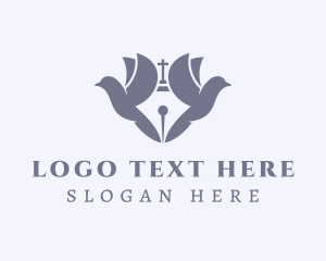 Religion - Cross Church Doves Pen logo design