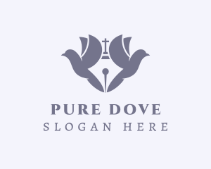 Cross Church Doves Pen logo design