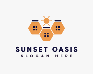 Hexagon Apartments Sunset logo design