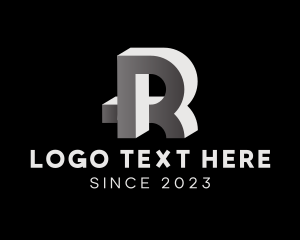 Machine Shop - Metal 3D Letter R logo design