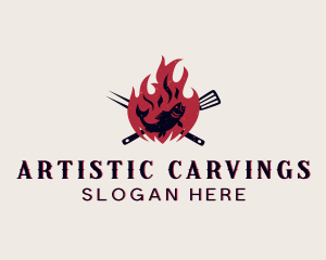 Fish Barbecue Spatula logo design