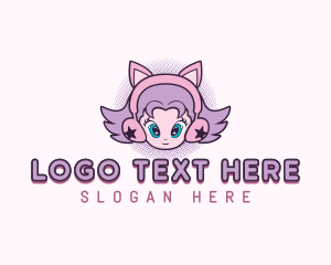 Online Gaming - Cute Gamer Girl Headphones logo design