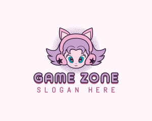 Cute Gamer Girl Headphones logo design