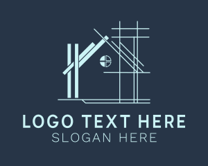 Roofing - House Blueprint Construction logo design