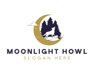 Moon Howling Wolf logo design