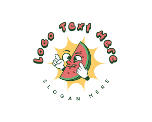 Retro - Vegan Watermelon Fruit logo design