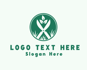 Leaf - Lawn Grass Scissors logo design