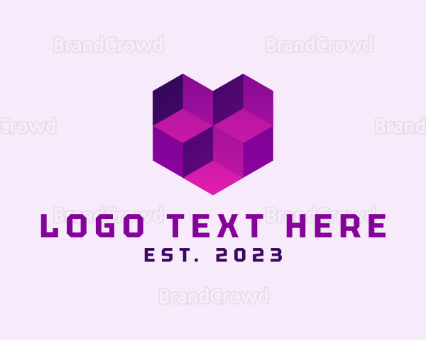 Geometric Digital Cube Heart Logo