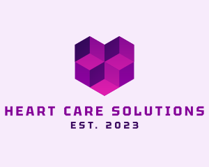 Geometric Digital Cube Heart logo design