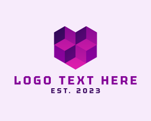 Purple - Geometric Digital Cube Heart logo design