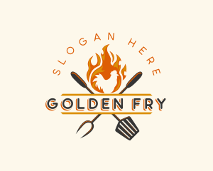 Frying - Blazing Chicken Barbecue logo design