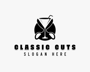 Cocktail Scissor Barber logo design