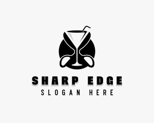 Cocktail Scissor Barber logo design