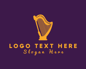 Golden - Mythology Harp Instrument logo design