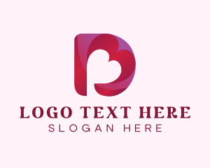 Negative Space - Heart Love Letter D logo design
