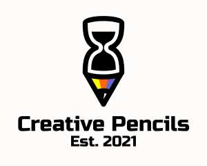 Colorful Pencil Hourglass Time logo design