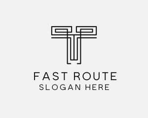 Route - Line Maze Decor Letter T logo design