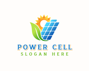 Solar Panel Battery Leaf logo design