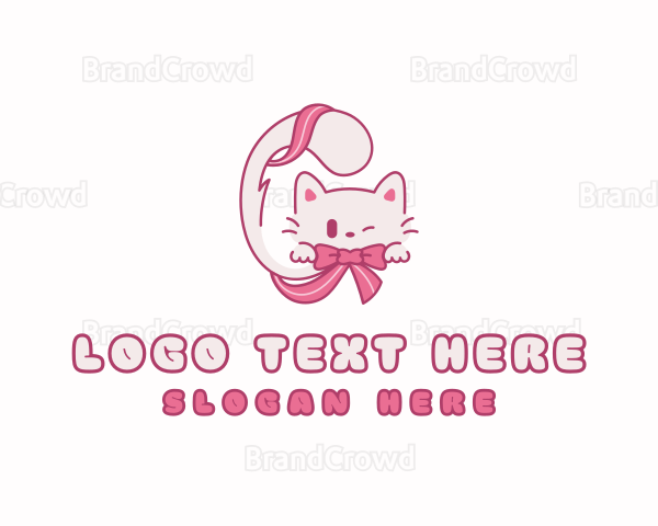 Pet Kitten Ribbon Logo