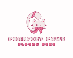 Kitten - Pet Kitten Ribbon logo design