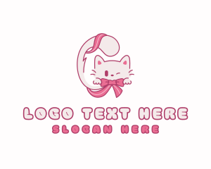 Pet Grooming - Pet Kitten Ribbon logo design