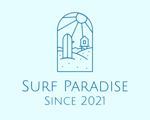 Blue Surfing Surfboard Beach logo design