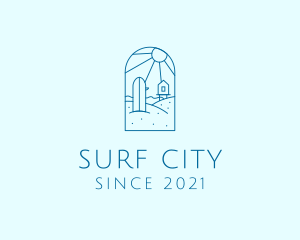 Blue Surfing Surfboard Beach logo design