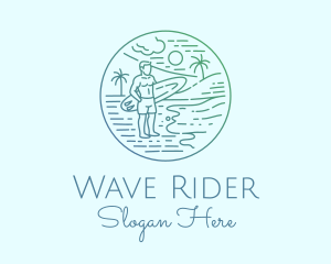 Surfboard - Surfer Tropical Island logo design