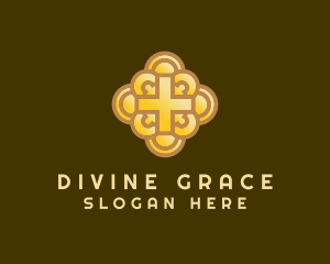 Prayer - Golden Cross Crucifix logo design