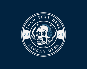 Smoking Disc Jockey Skull Logo