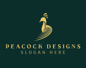 Golden Peacock Bird logo design