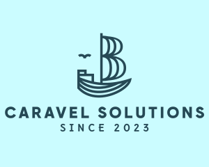 Caravel - Blue Boat Letter B logo design