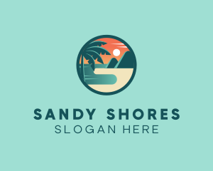 Holiday Beach Palm Tree Sun logo design