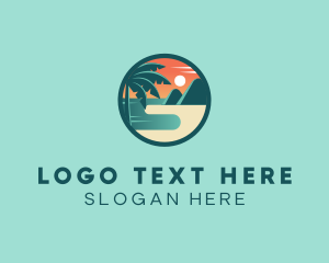 Vlog - Holiday Beach Palm Tree Sun logo design