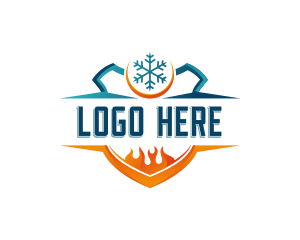 Heating - Flame Snowflake Shield logo design