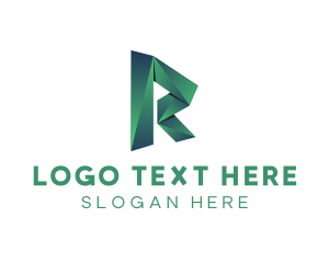 Green Triangle - Green Origami Letter R logo design