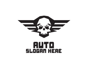 Black Skull - Skull Wings Aviation logo design