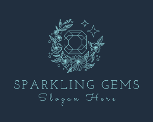 Blue Floral Gemstone logo design